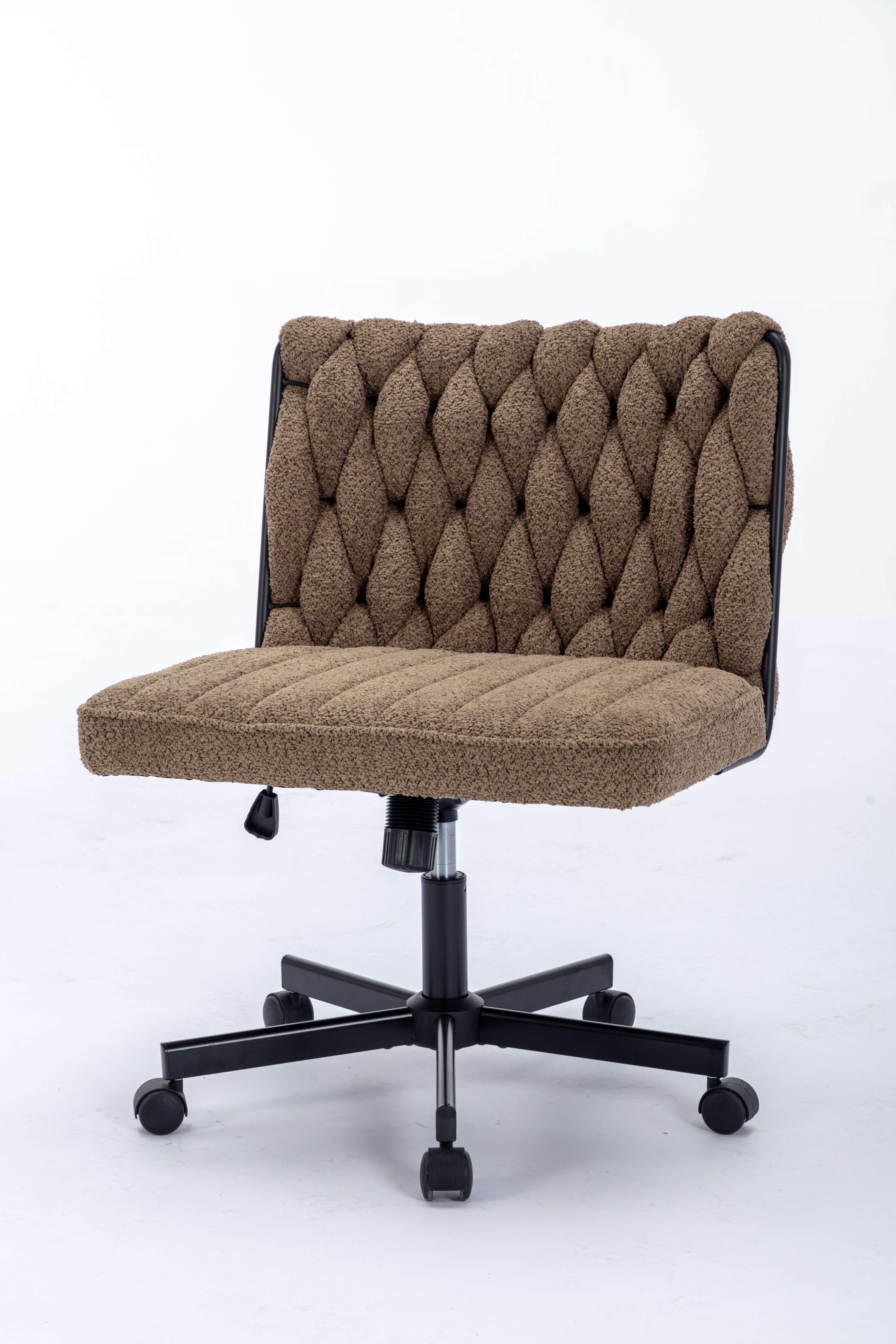 Criss Cross Legged Office Desk Chair With Wheels, Modern Armless Desk Chair With Wide Seat, Home Office Chairs For Work, Meditation, Vanity,Brown_voghion.com